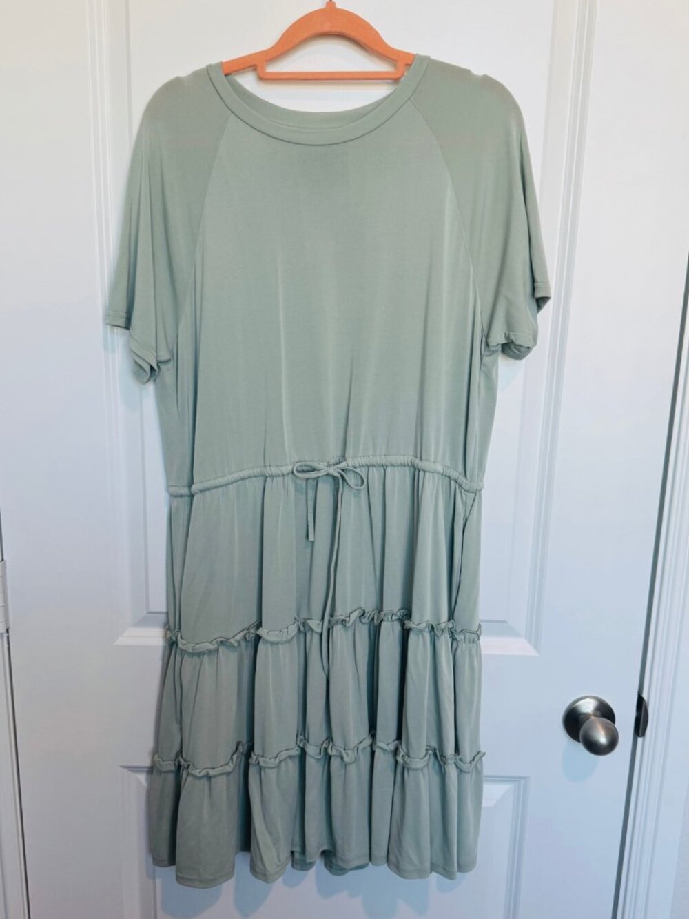 (2 for $15) Threadgrit Sage Green Tiered Mini Dress with Pockets Size M NWOT